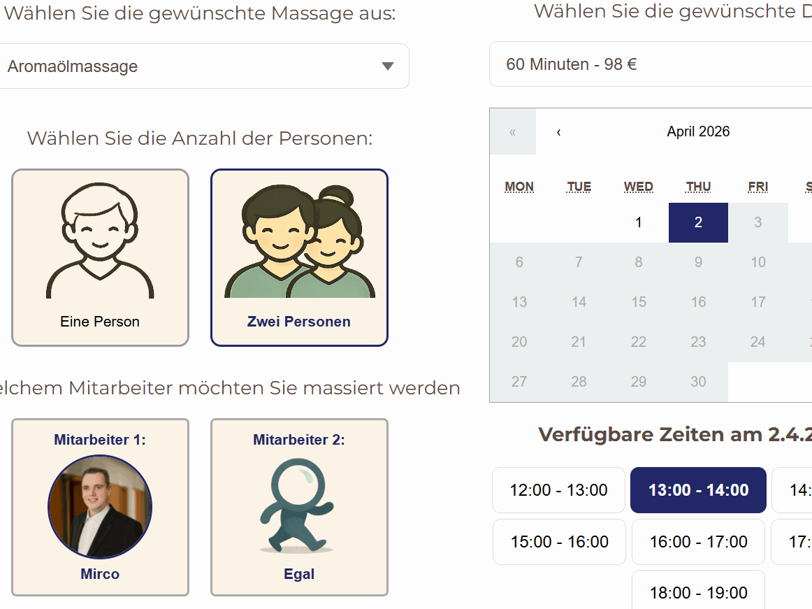Online-Buchungssystem für ein Massage-Studio