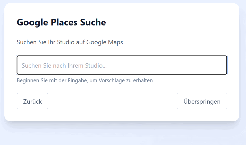 Eingabe von Studio-Daten, Adresse und Kontaktdaten